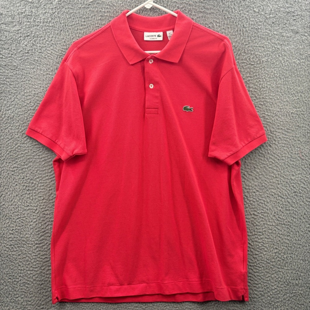 Lacoste Polo Shirt Mens 2XL Coral Pink Short Sleeve Classic Fit Pique Cotton